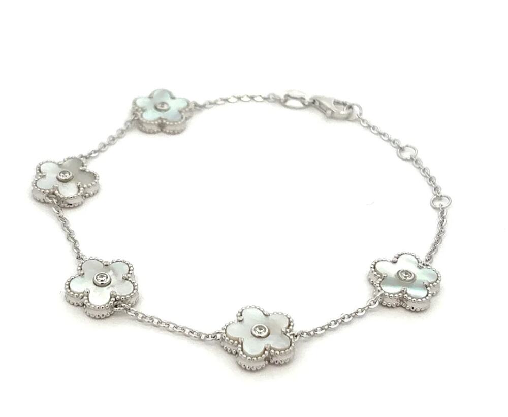 Floral Charm Bracelet Sterling Silver 925 Women’s Jewelry Gift